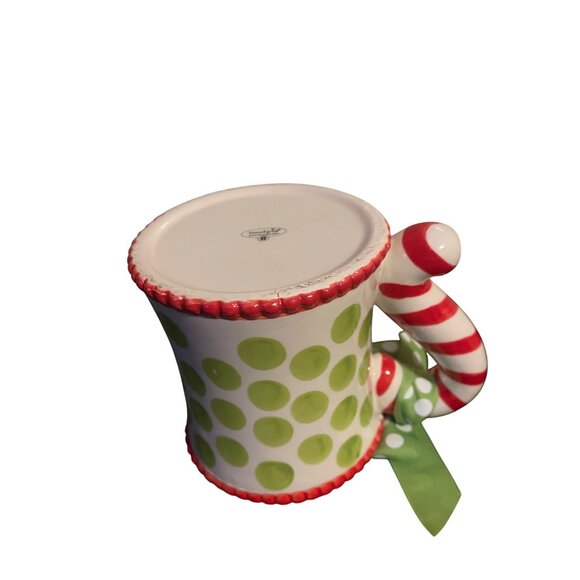 Green & Red Polka Dot Ceramic Mug With Bow Handle By Mud Pie - Picture 7 of 13